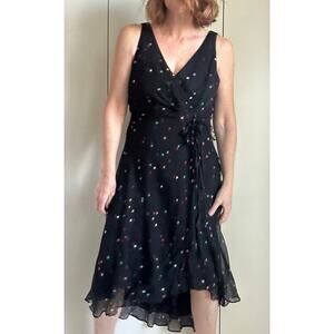 Anne Klein Vintage 90s Silk Bias Cut Dress Size 14 Polka Dot Midi Church Wedding